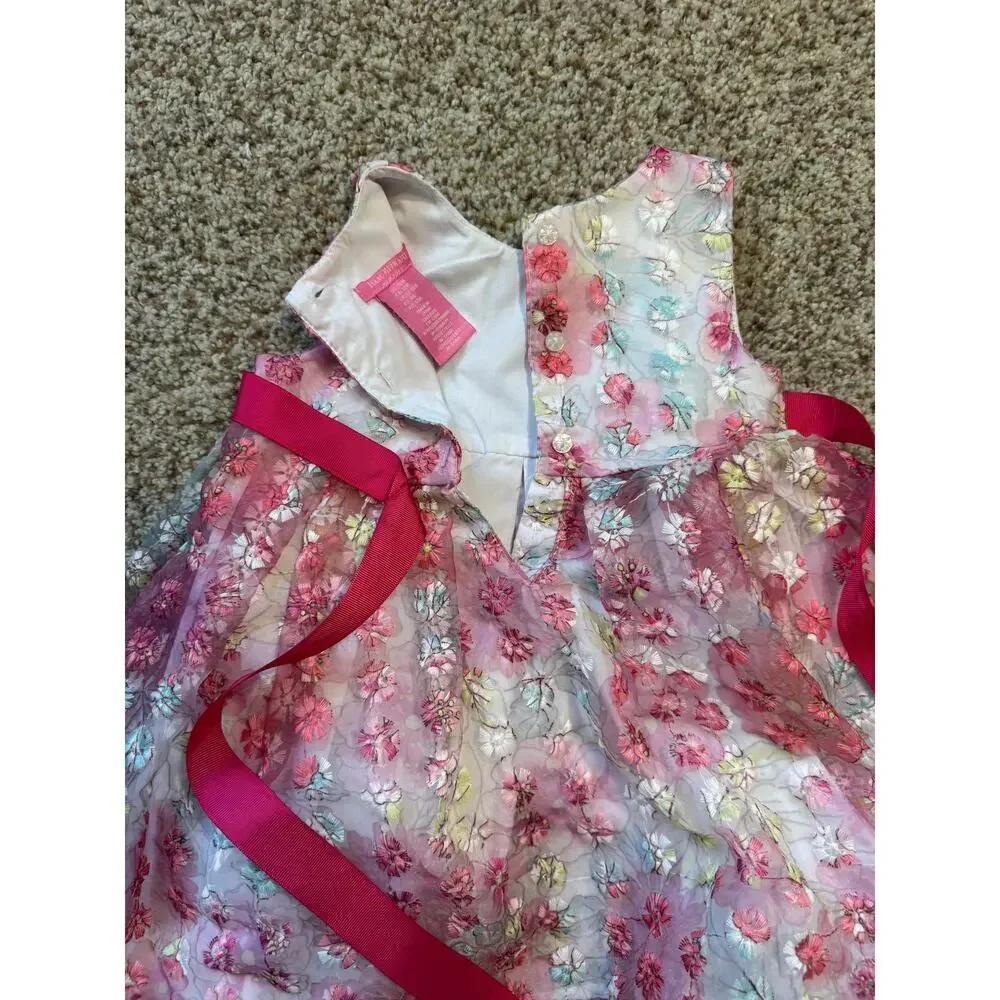ISAAC MIZRHAI Baby girl dress, size 18 mos., Floral Pink & white